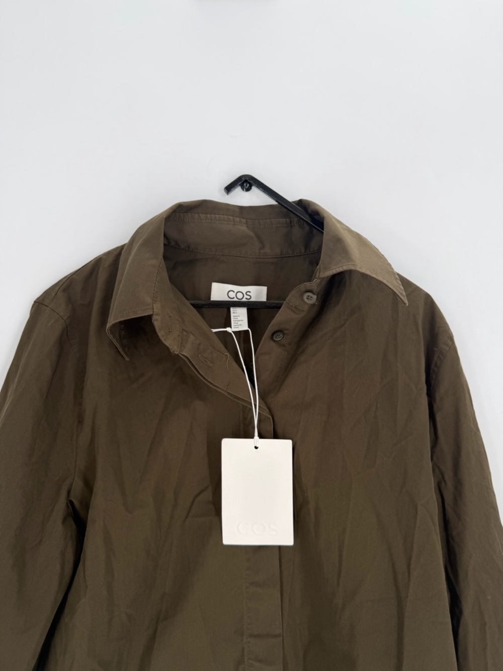 Cos Oversized Embroidered Ginkgo Leaves Button Up Shirt In Dark Green
